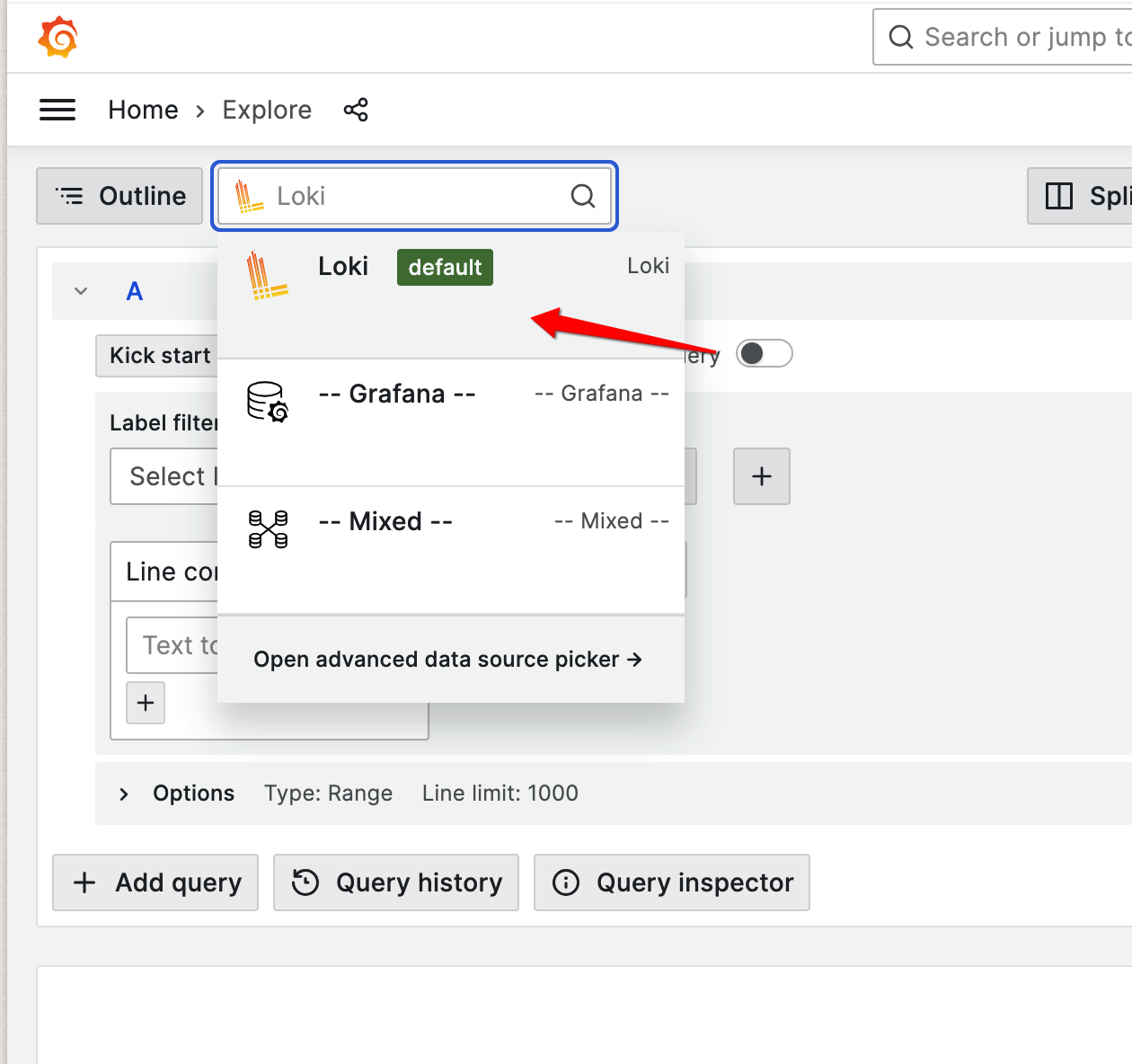 Grafana Select Loki